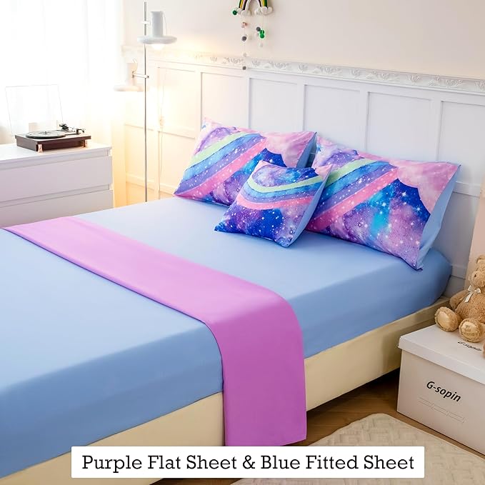 Tie Dye Comforter Girls Twin Comforter Set, 6 Pieces Colorful Rainbow Bed in A Bag, Pastel Gradient Galaxy Bedding Sets with Sheets, Comforter and Pillowcases for Teens Kids