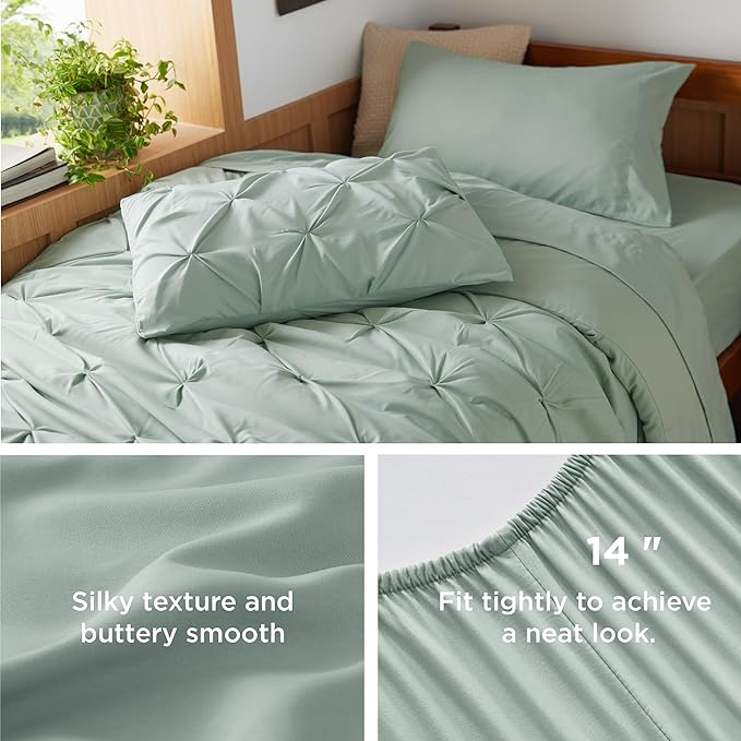 Bedsure Twin XL Comforter Set - Extra Long 5 Pieces Dorm Bedding Sets, Pinch Pleat Bed in a Bag with Comforter, Sheets, Pillowcase & Sham