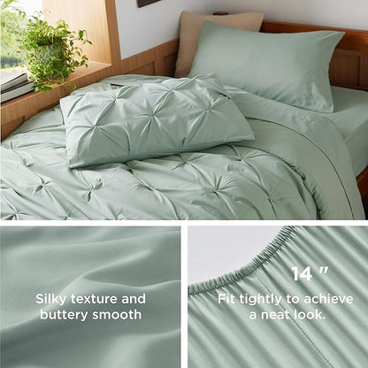 Bedsure Twin XL Comforter Set - Extra Long 5 Pieces Dorm Bedding Sets, Pinch Pleat Bed in a Bag with Comforter, Sheets, Pillowcase & Sham