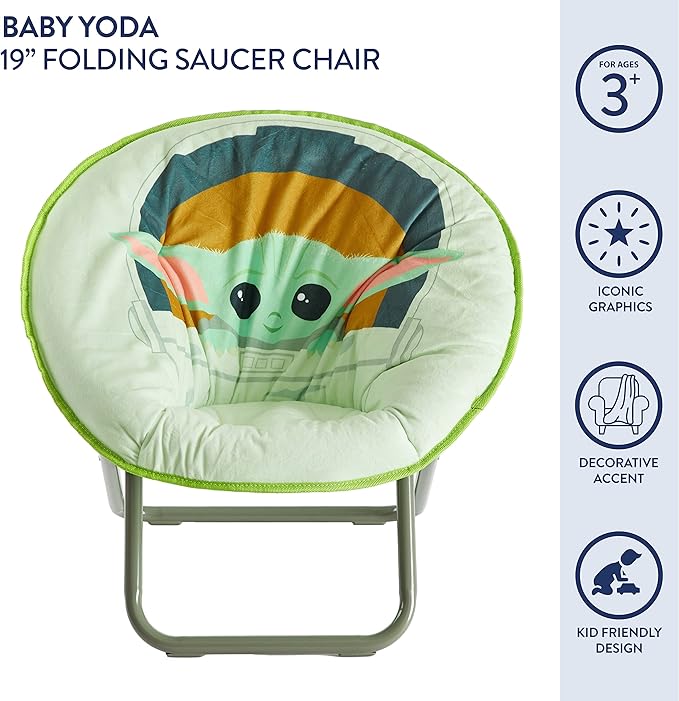 Idea Nuova Disney Star Wars The Mandalorian, Grogu aka The Child Toddler 19” Folding Saucer Chair with Cushion, Polyester, Ages 3+