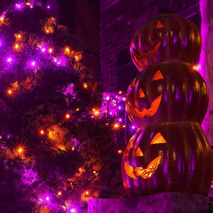 Dazzle Bright Purple and Orange Halloween Lights Battery Operated, 50 LED 16FT Waterproof Halloween Mini String Lights with 8 Modes, Halloween Decorations for Outdoor Indoor Garden Yard Party Decor