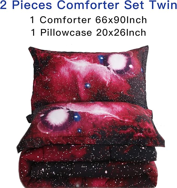 Litanika 3D Galaxy Comforter Twin(66x90lnch), 2 Pieces(1 Galaxy Comforter, 1 Pillowcase), Universe Outer Space Comforter, Microfiber Bedding Set for Boy Girl Kid Teen