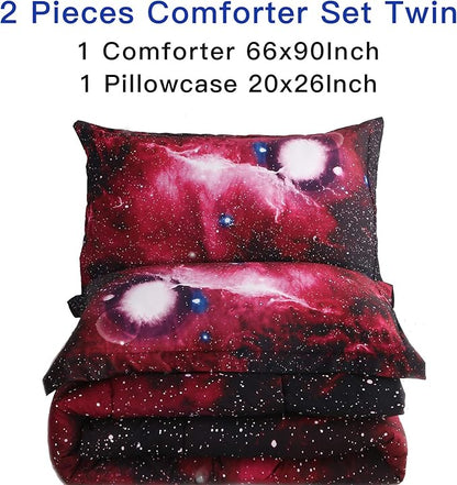Litanika 3D Galaxy Comforter Twin(66x90lnch), 2 Pieces(1 Galaxy Comforter, 1 Pillowcase), Universe Outer Space Comforter, Microfiber Bedding Set for Boy Girl Kid Teen
