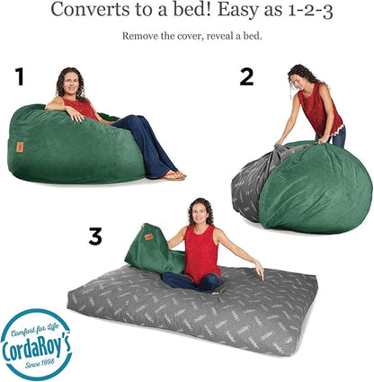 CordaRoy's Chenille Bean Bag - Convertible Bean Bag Chair & Bed - Machine-Washable Chenille Fabric Cover - for Basement, Living Room, Game Room, Dorm & More - Queen Size - Rainforest