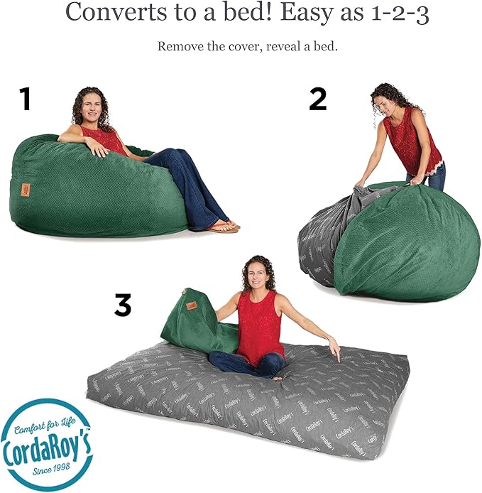 CordaRoy's Chenille Bean Bag - Convertible Bean Bag Chair & Bed - Machine-Washable Chenille Fabric Cover - for Basement, Living Room, Game Room, Dorm & More - Full Size - Rainforest