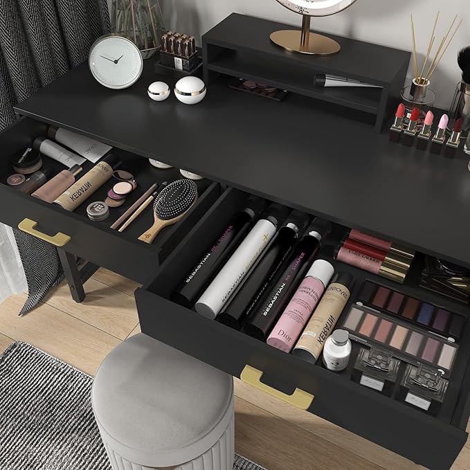 WESTREE Computer Gaming Desk Office - Study Writing Desk with Drawer for Teen, Bedroom Makeup Desk Home Office with Storage Shelf, Height Monitor Stand