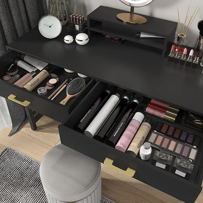 WESTREE Computer Gaming Desk Office - Study Writing Desk with Drawer for Teen, Bedroom Makeup Desk Home Office with Storage Shelf, Height Monitor Stand