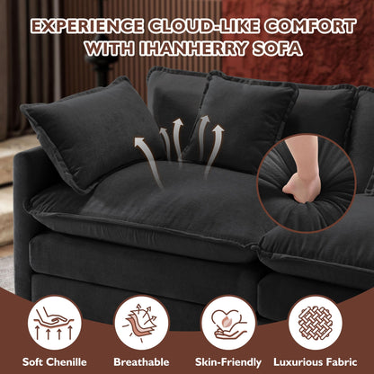 Ihanherry 111.4" L Shaped Modern Sofa Modular Sectional Cloud Couch with Ottoman, 4-Seat Chenille Deep Seat Sofa with Pillow for Living Room, Bedroom and Apartment, Beige