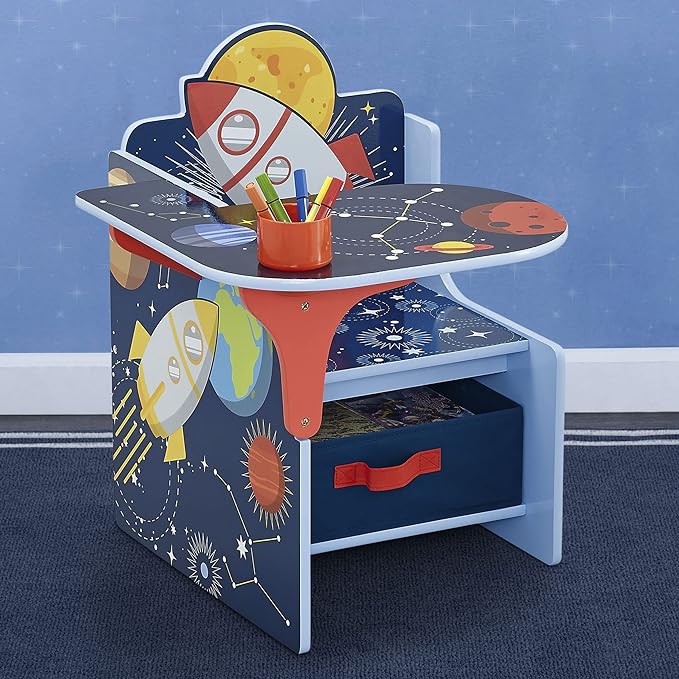 Delta Children Space Adventures Chair Desk with Storage Bin - Ideal for Arts & Crafts, Snack Time, Homeschooling, Homework & More - Greenguard Gold Certified, Blue