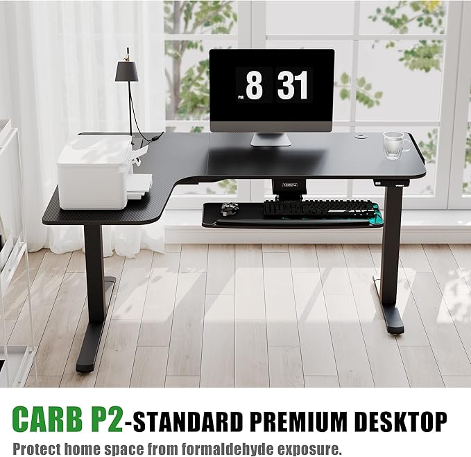 EUREKA ERGONOMIC Standing Desk L Shaped, 60 Inch Gaming Desk Electric Height Adjustable Dual Motor Rising Sit Stand Up Corner Desk for Computer Home Office, Smart Memory Preset Mousepad, Large, Left