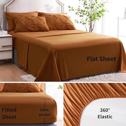 Ubauba 7pc Burnt Orange Comforter Set Full Size, 7 Pieces Pintuck Bed in a Bag Rust Bed Set with Comforter and Sheets, Bedding Comforters & Sets (Rustic, Full)