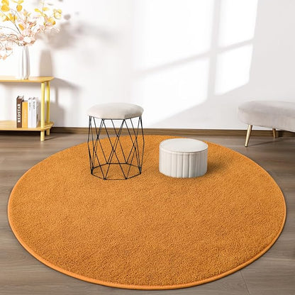 Round Area Rugs for Bedroom Living Room, 4x4 Orange Super Soft Comfy Thickened Memory-Foam Indoor Circle Carpets, Modern Aesthetic Minimalist Carpet for Boys Girls Adults Nursery Home Décor