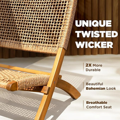 Twisted Wicker Wood Foldable Reclining Bistro Set