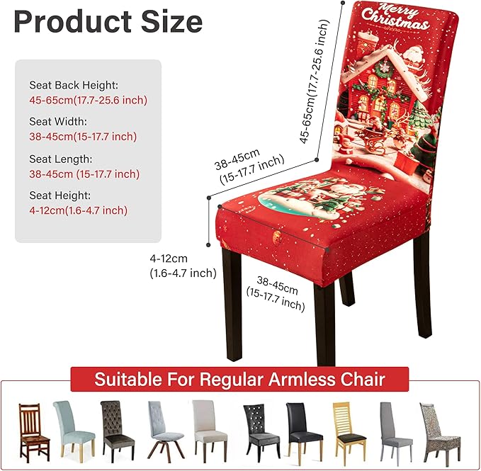 4PCS Christmas Dining Chair Covers Stretch Removable Washable Dining Room Chair Protector Slipcovers Santa Claus House Wreaths Kitchen Chair Cover Slipcover Protector for Xmas Holiday Party Home Décor