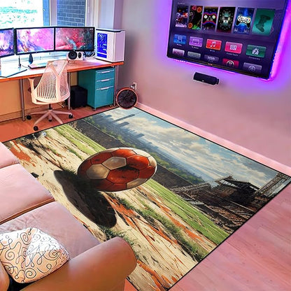 Football Rug - Football Decor for Boys Bedroom Soccer Rug for Play Area Football Printed Rug for Kids Room Basketball Rugs for Teen Boys Bedroom Playmat Area Rugs for Kids Rooms,5'×7'