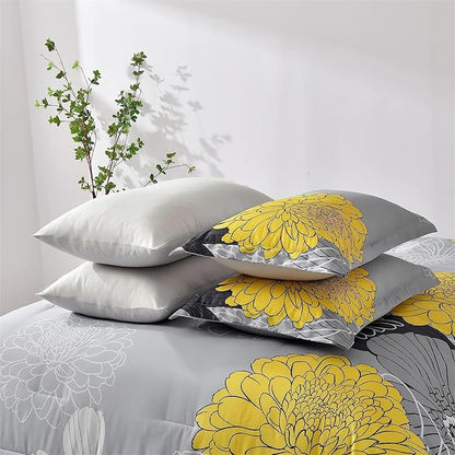 7 Pieces Bed in a Bag Yellow Floral Comforter Set Flowers Comforter Sets Soft Microfiber Bedding Set Queen Size (1 Comforter 1 Flat Sheet 1 Fitted Sheet 2 Pillowshams 2 Pillowcases)