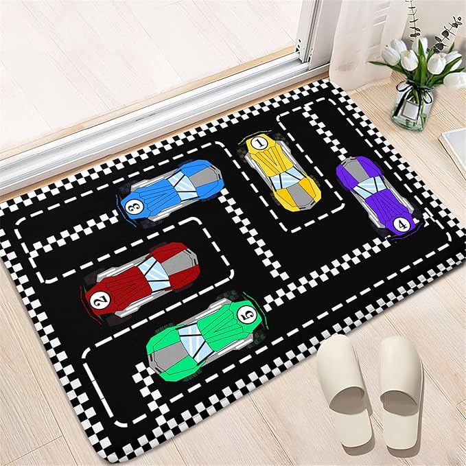 Car Rug Race Car Rug Car Track Rugs for Boys Race Track Carpet Race Car Track Rug Car Rug for Boys Room Car Rug Play Mat Car Carpet for Kids Rugs for Boys Bedroom,Black 2'×3'