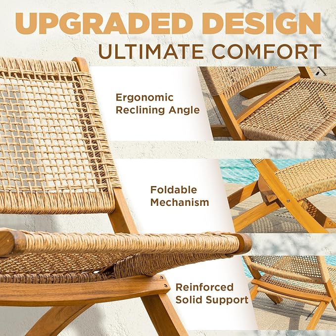 Twisted Wicker Wood Foldable Reclining Bistro Set