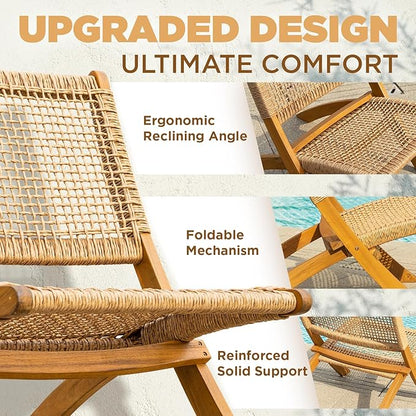 Twisted Wicker Wood Foldable Reclining Bistro Set