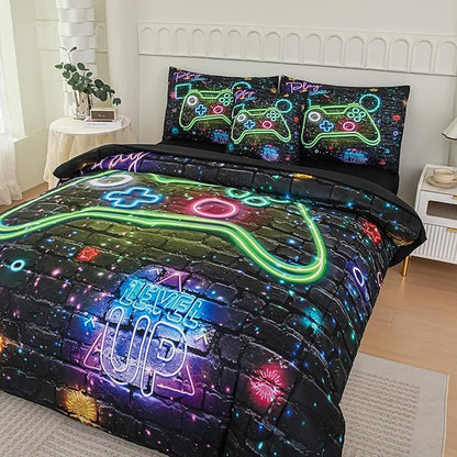 NINENINE 6PCS Gamer Bedding Sets for boys,Twin Comforter Sets for Boys, Gaming Bedding Sets for boys gamer Bedding Comforter Sheet Set(1Comforter,1Flat Sheet,1Fitted Sheet,1Cushion Cover,2Pillowcases
