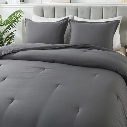Dark Gray Comforter Set Twin, Solid Grey Down Alternative Bedding Comforter Set, Breathable Fluffy Microfiber Comforter Twin Size (68"x90") for All Seasons with Pillowcase…