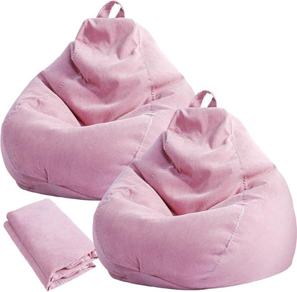 2 Pcs Bean Bag Cover Stuffed Animal Storage Bean Bag Chair Cover Soft Corduroy Stuffed Animal Bean Bag Storage for Kids Adults Indoor Bedroom Organizing Plush Toys(Pink, 100L)