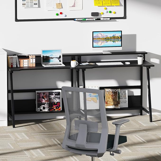 Computer Home Office Desk, 31.5" Desk for Small Spaces with Storage Shelf,Small Computer Desk with Monitor and Bookshelf, Modern Simple Style Laptop Desk