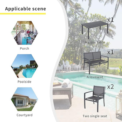 Shintenchi 4 Pieces Patio Furniture Set, Modern Design, Durable Steel Frame, Comfortable Textile Cushions, Easy to Move and Clean
