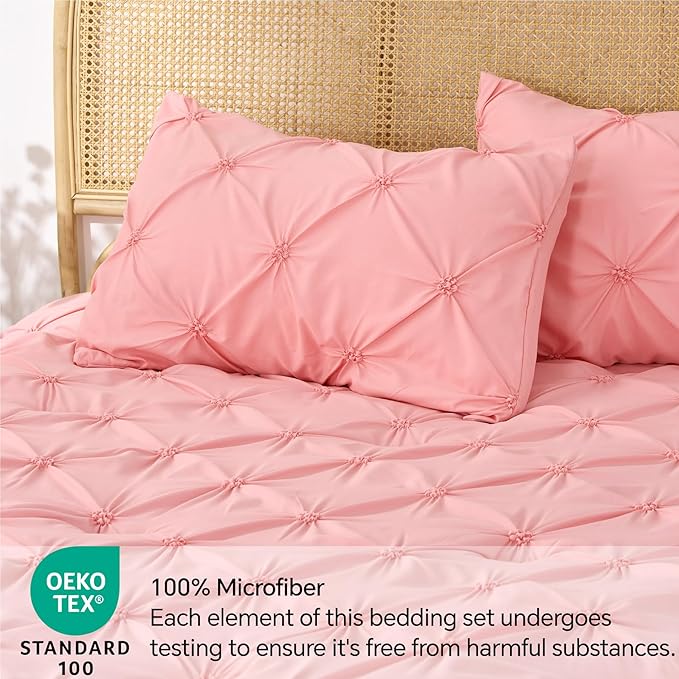 BEDELITE Pink Twin Comforter Set for Girls - 2 Peices Boho Pintuck Bedding Comforter Sets, Lightweight Soft & Warm Twin Bedding Sets with 1 Pillowcase for All Season