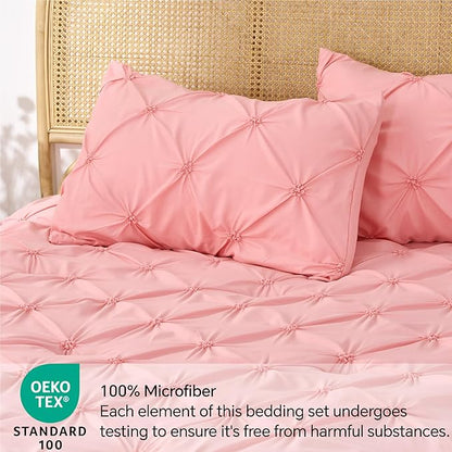 BEDELITE Pink Twin Comforter Set for Girls - 2 Peices Boho Pintuck Bedding Comforter Sets, Lightweight Soft & Warm Twin Bedding Sets with 1 Pillowcase for All Season