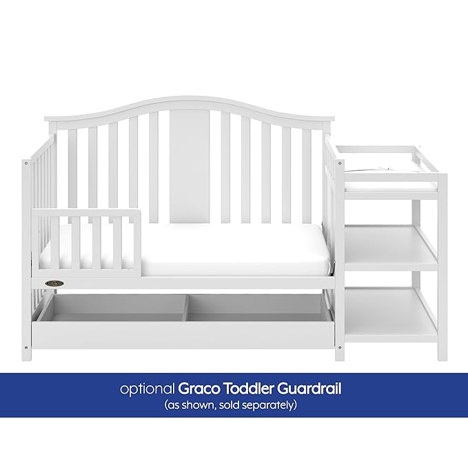 Graco Solano 4-in-1 Convertible Crib and Changer with Drawer (White) – Crib and Changing Table Combo with Drawer, Includes Changing Pad, Converts to Toddler Bed, Daybed and Full-Size Bed