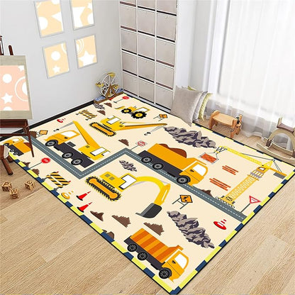 Construction Play Mat Car Rug Play Mat Construction Rugs for Boys Room Car Rug for Boys Room Construction Decor for Boys Room Playroom Rug for Livingroom 5'×7'