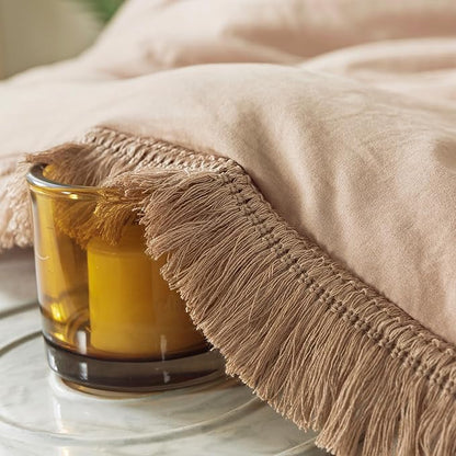 Andency Taupe Comforter Set Full Size, 3 Pieces Boho Tassel Lightweight Bedding Comforter Sets, Tan All Season Soft Fluffy Fringe Bed Set (79x90In Comforter & 2 Pillowcases)