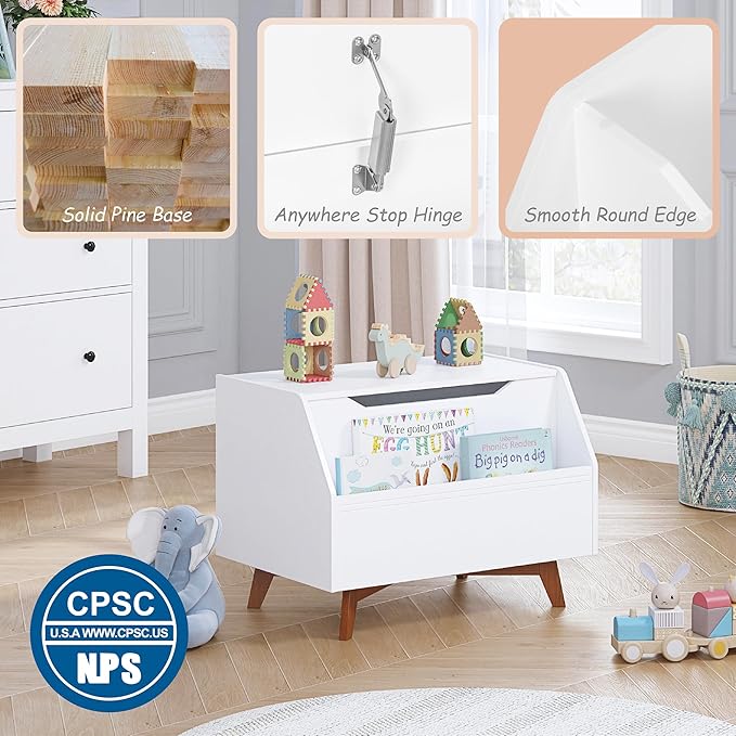 UTEX Kids Toy Box, Wooden Toy Chest, Kids Storage Organizer Bench with Front Book Storage Area for Boys and Girls, Children's Furniture, White