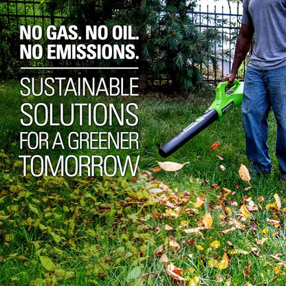Greenworks 24V (90 MPH / 320 CFM / 125+ Compatible Tools) Cordless Axial Leaf Blower, 2.0Ah Battery and Charger Included