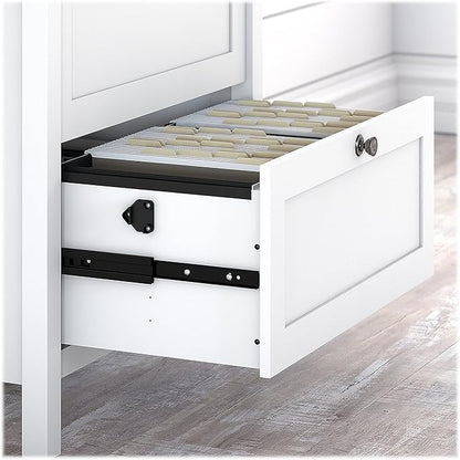 Bush Furniture Mayfield 2 Drawer Lateral File Cabinet in Pure White and Shiplap Gray