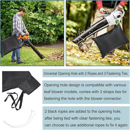 OwnMy Universal Leaf Vacuum Blower Bag Black Leaf Vacuum Bag Leaf Blower Replacement Bag with 3 Fasten Ties, Adjustable Leaf Blower Mulcher Bag Bottom Debris Zipper Bag Fallen Leaves Collection Bag