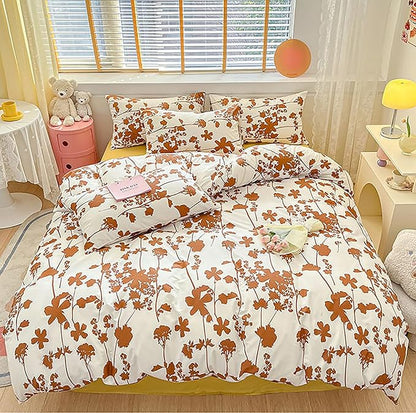 Botanical Comforter Queen White Pumpkin Floral Plant Bedding Comforter Set Girls Garden Pattern Printed on White Blanket Rustic Leaf Blossom Women White Farmhouse Comforter Queen