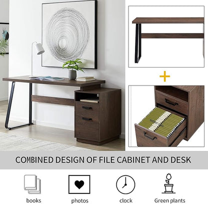 NicBex Laik-DW-00004-DX Desks, 65.3" W x 23.6" D x 30" H, Brown