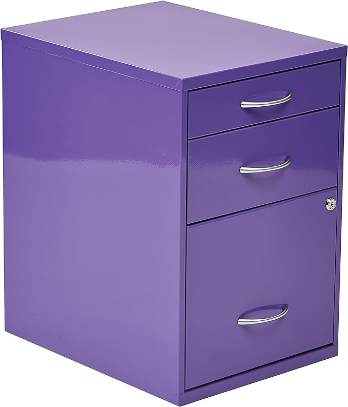 OSP Home Furnishings HPB Heavy Duty 3-Drawer Metal File Cabinet for Standard Files and Office Supplies, Purple Finish