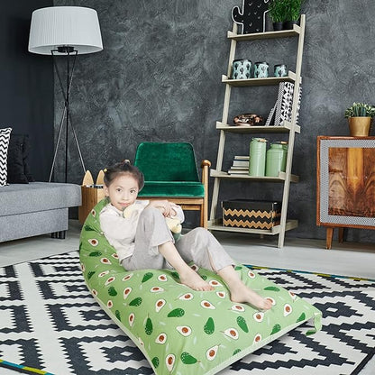 Stuffed Animal Storage Bean Bag Chair Cover, Cotton Green Avocado Plush Toy Storage Stuff and Sit Seat for Kids/Teens/Adults, 52" x 31" Extra Large Triangle Floor Sofa, 200L/52Gal, Cover Only