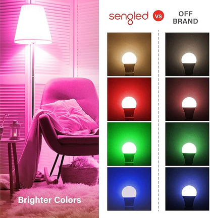 Sengled Light Bulb, S1 Auto Pairing with Alexa Devices, Color Changing , Smart Light that Work with , Bluetooth Mesh Smart Home Lighting, E26 60W Equivalent, 800LM, 4 Count (Pack of 1)