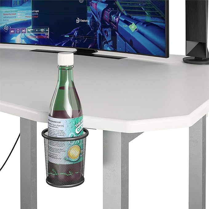 Quest Gaming Desk with CPU Stand, White