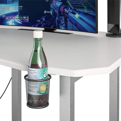 Quest Gaming Desk with CPU Stand, White
