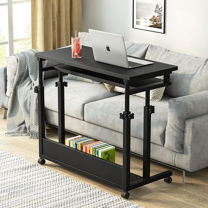 Tribesigns Portable Desk for Sofa and Bed, Height Adjustable Mobile Laptop Table Small Standing Desk Rolling Computer Cart with Keyboard Tray on Wheels for Home Office (Black)