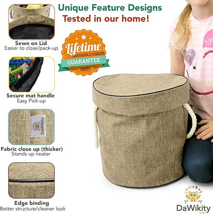 Toy Storage Basket and Play Mat - Building Bricks Toy Storage Organizer - Tidy with Ease - Toy Blocks Mat Storage Bag - Collapsible XL Kids Canvas Bag/Bin - Drawstring Playmat Boy/Girls-15"x14”(BEIGE)