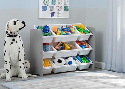 Delta Children MySize 9 Bin Plastic Toy Organizer - Greenguard Gold Certified, Grey & MySize Deluxe Toy Box - Greenguard Gold Certified, Grey