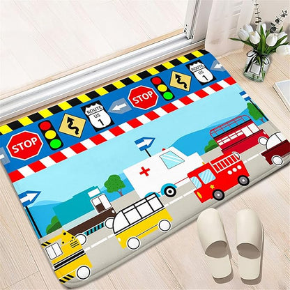 Cartoon Ambulance Car Area Rug Car Carpet for Kids Play Rug for Cars and Trucks Car Rug Play Mat Car Track Rug Truck Rugs for Boys Room Rugs for Boys Bedroom,Light Blue 2'×3'