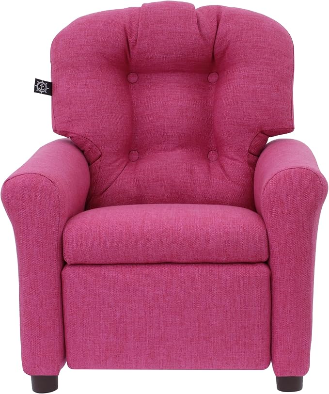THE CREW FURNITURE Traditional Kids Recliner, Toddler Ages 1-5 Years, Home Décor Polyester Linen, Magenta