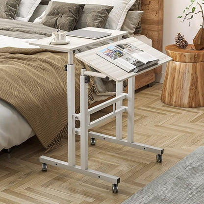 soges 23.6inches Height Adjustable Desk Laptop Desk on The Wheels, Rolling Stand Up Desk Computer Desk Adjustable Standing Desk Sit and Stand Desk Portable Laptop Table, Beige